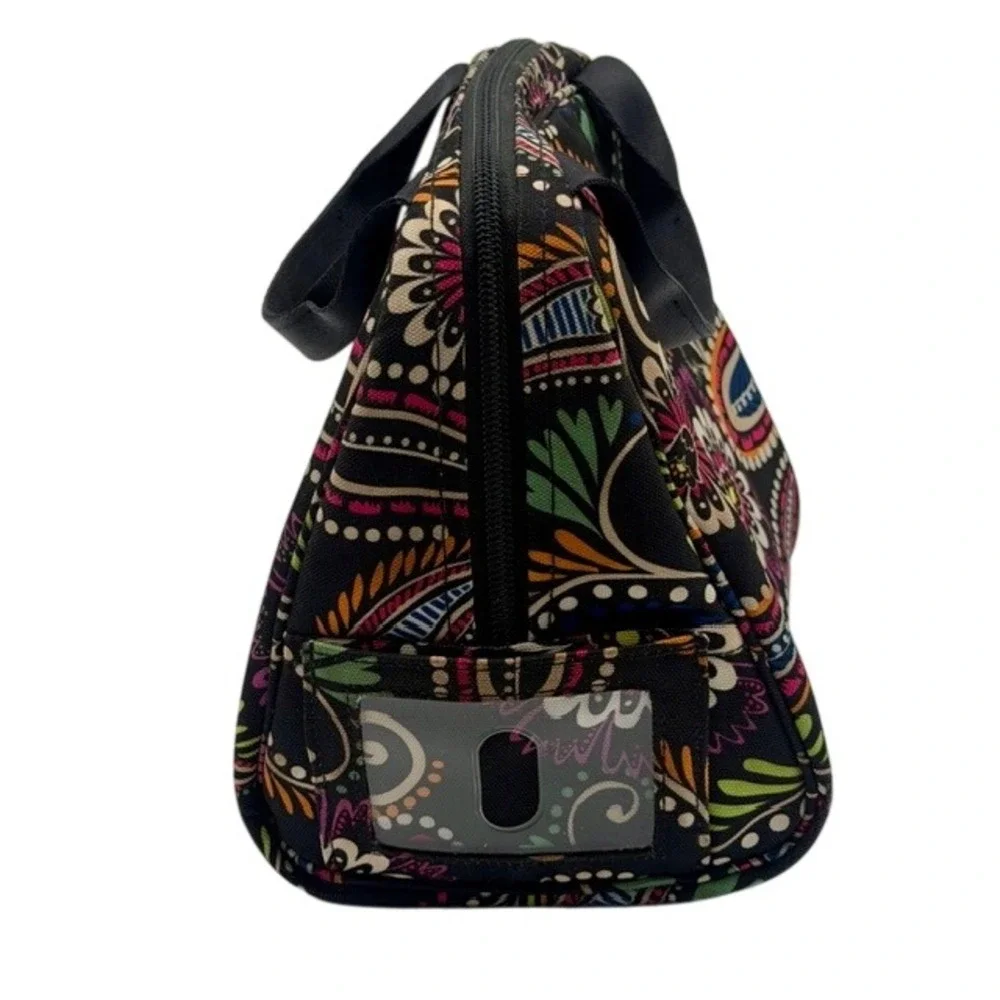 Vera Bradley Black Paisley Floral Insulated Lunch Bag Tote Zip Closure ID Window